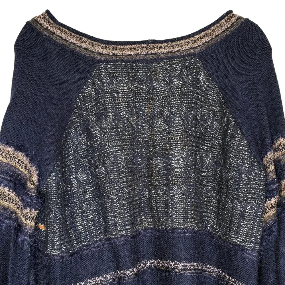 Free People Craft Time Bell Sleeve Sweater M Boho Whimsigoth Mix Media Slouchy